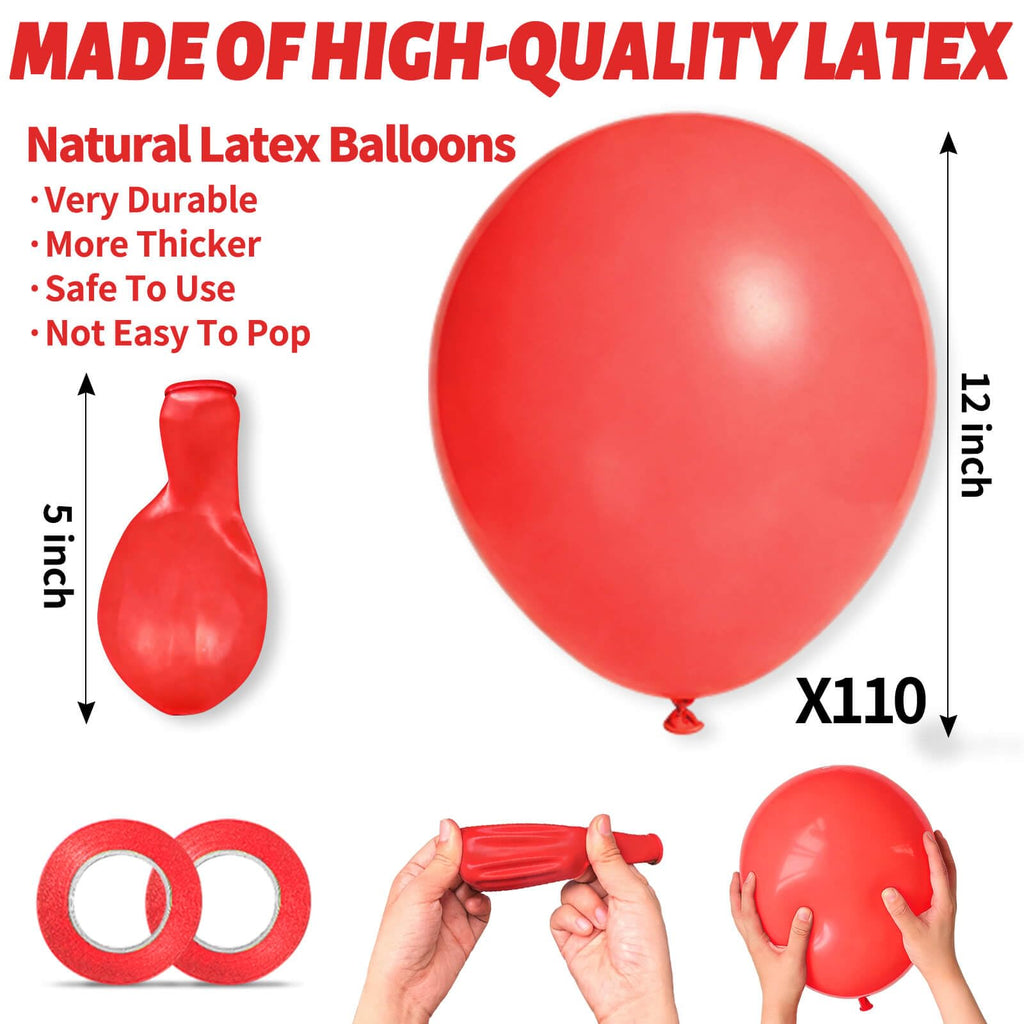 Red Balloon 110pcs, Red Latex Balloons12 inch for Christmas Birthday Valentine's Day Wedding(with 2 Ribbons).