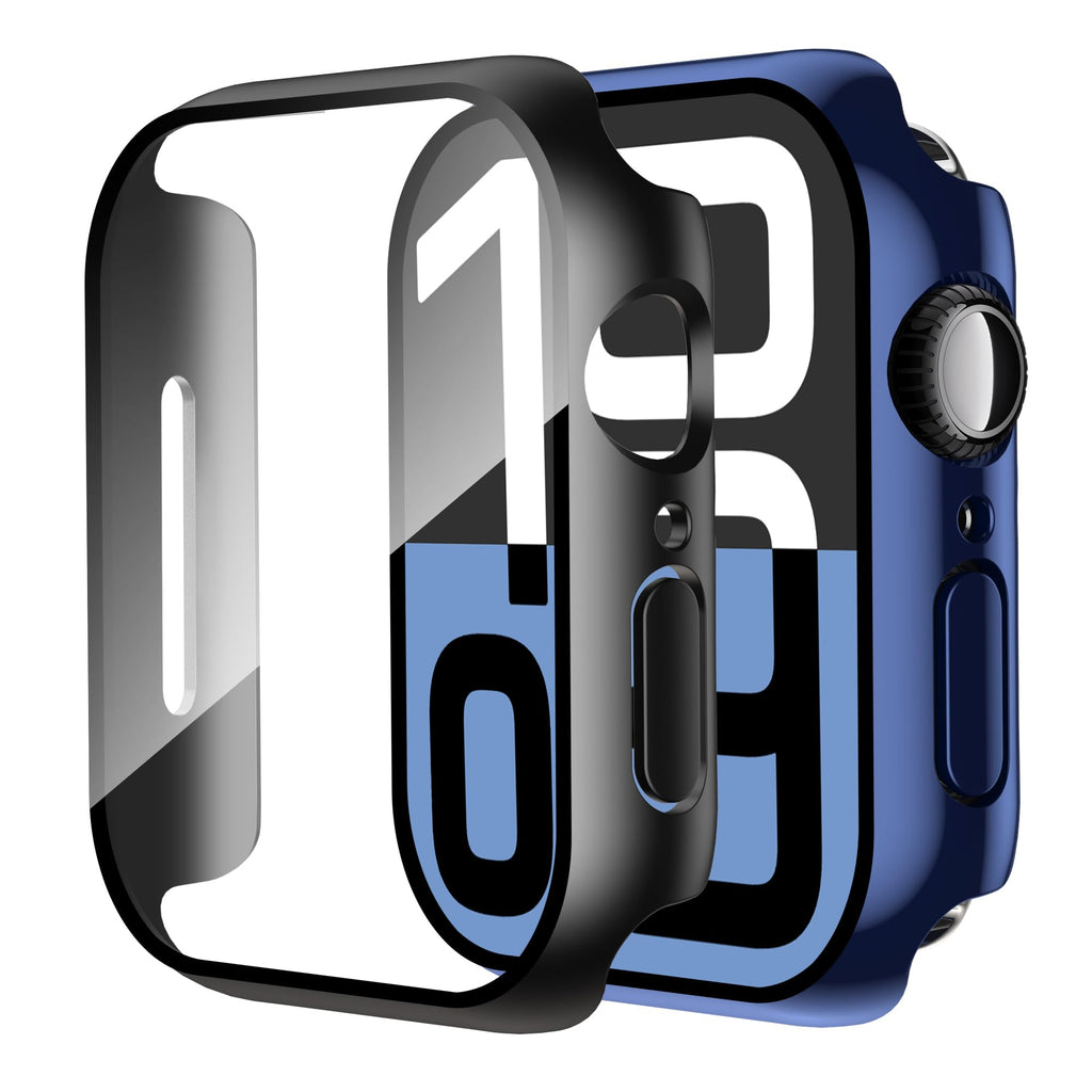 Smiling 2 Pack Case Compatible with Apple Watch Series 9/8/7 41mm with Tempered Glass Screen Protector, Hard PC Case Overall Protective Cover- 1 Silver + 1 Transparent