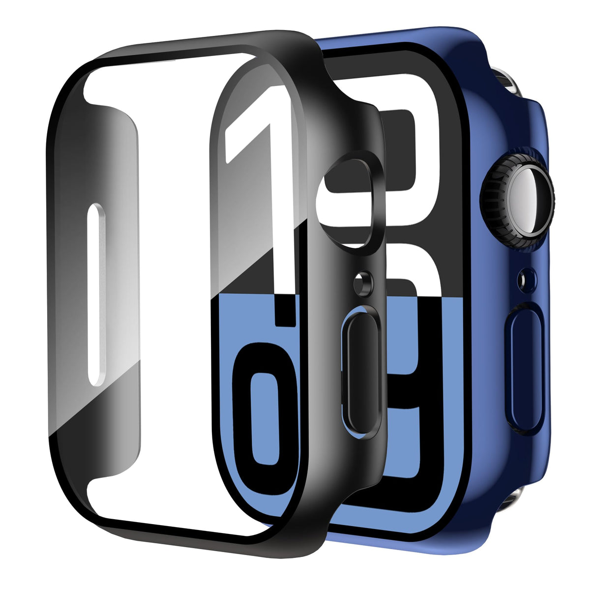 Smiling 2 Pack Case Compatible with Apple Watch Series 9/8/7 41mm with Tempered Glass Screen Protector, Hard PC Case Overall Protective Cover- 1 Silver + 1 Transparent