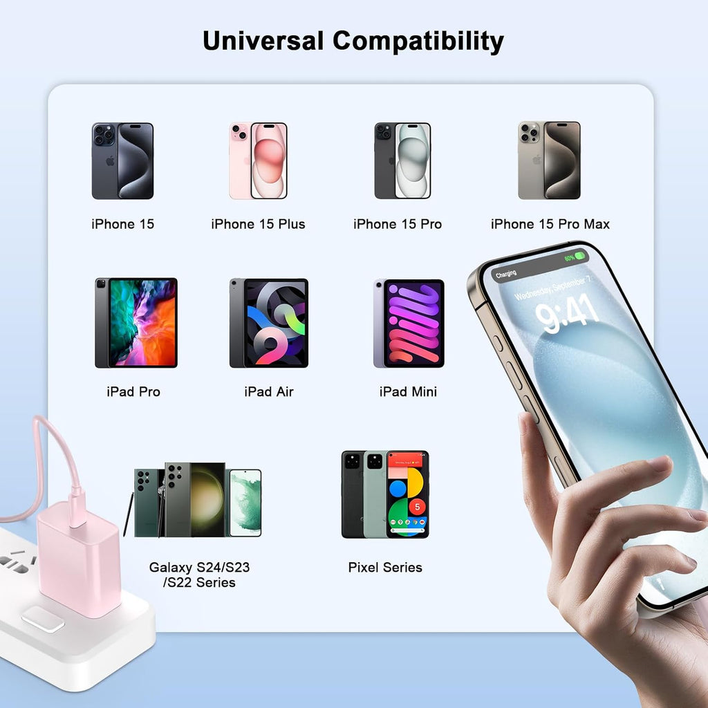iPhone 18 17 16 15 Charger Fast Charging 10FT 20W USB C Charger Block Cable