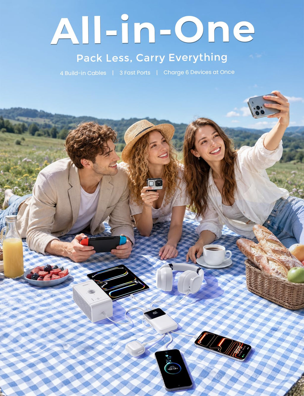 HELLEE 15000mAh Portable Charger Power Bank, 45% Smaller Built-in 4 Cables