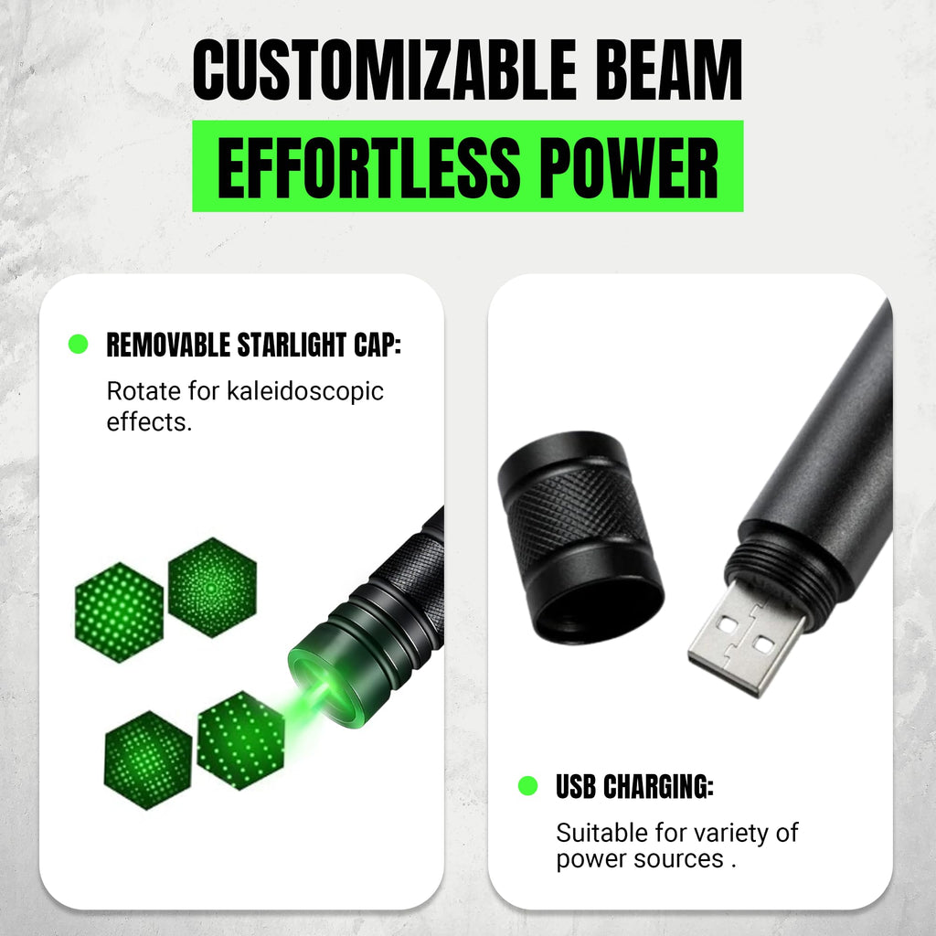 HITEKK High Power Green Laser Pointer | Tactical Long Range Green Laser Pointer | Single Press On/Off Tactical Lazer Pointer | Rechargeable Lazer Pointer and Carrying Case
