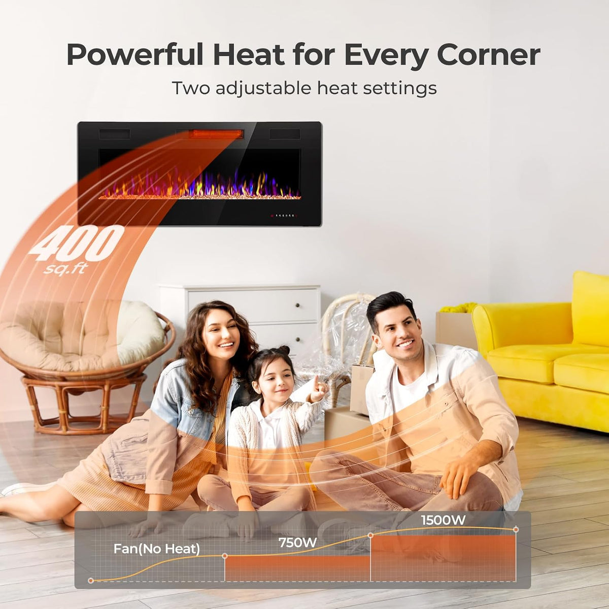 Crzoe 42 Inch Electric Fireplace Insert, in-Wall Recessed and Wall Mounted Heater with Timer, Control by Touch Panel and Remote, Adjustable Flame Color and Speed, 750W/1500W