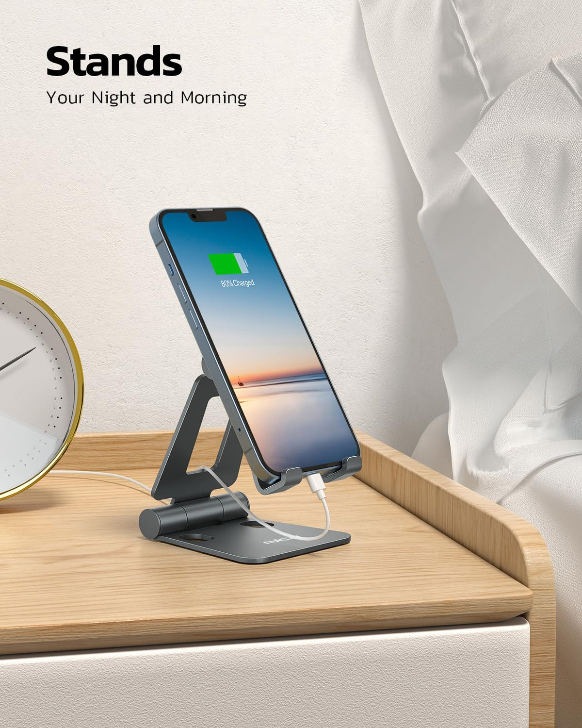 Nulaxy Full Aluminum Dual Folding Cell Phone Stand for Desk, Purple