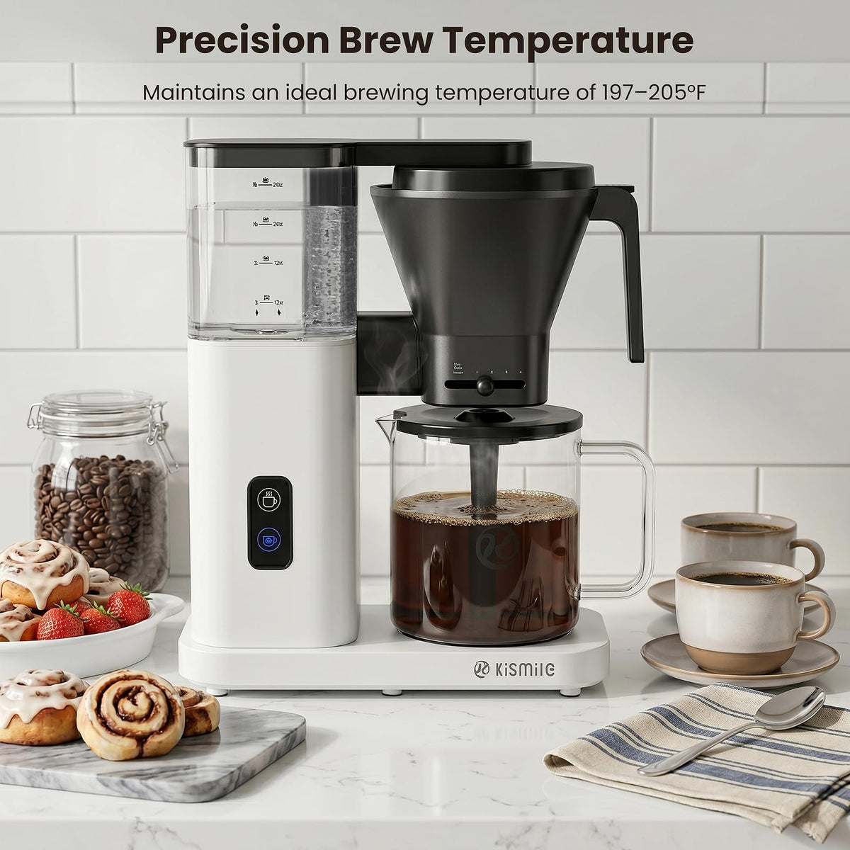 Kismile SCA Certified 8-Cup Coffee Maker, 6-Min Quick Brew, Hot & Cold Brew Coffee Machine, Adjustable Flow Control, Magnetic Anti-Drip, Keep Warm, DIY Manual Mode, Dishwasher Safe, Olive Green