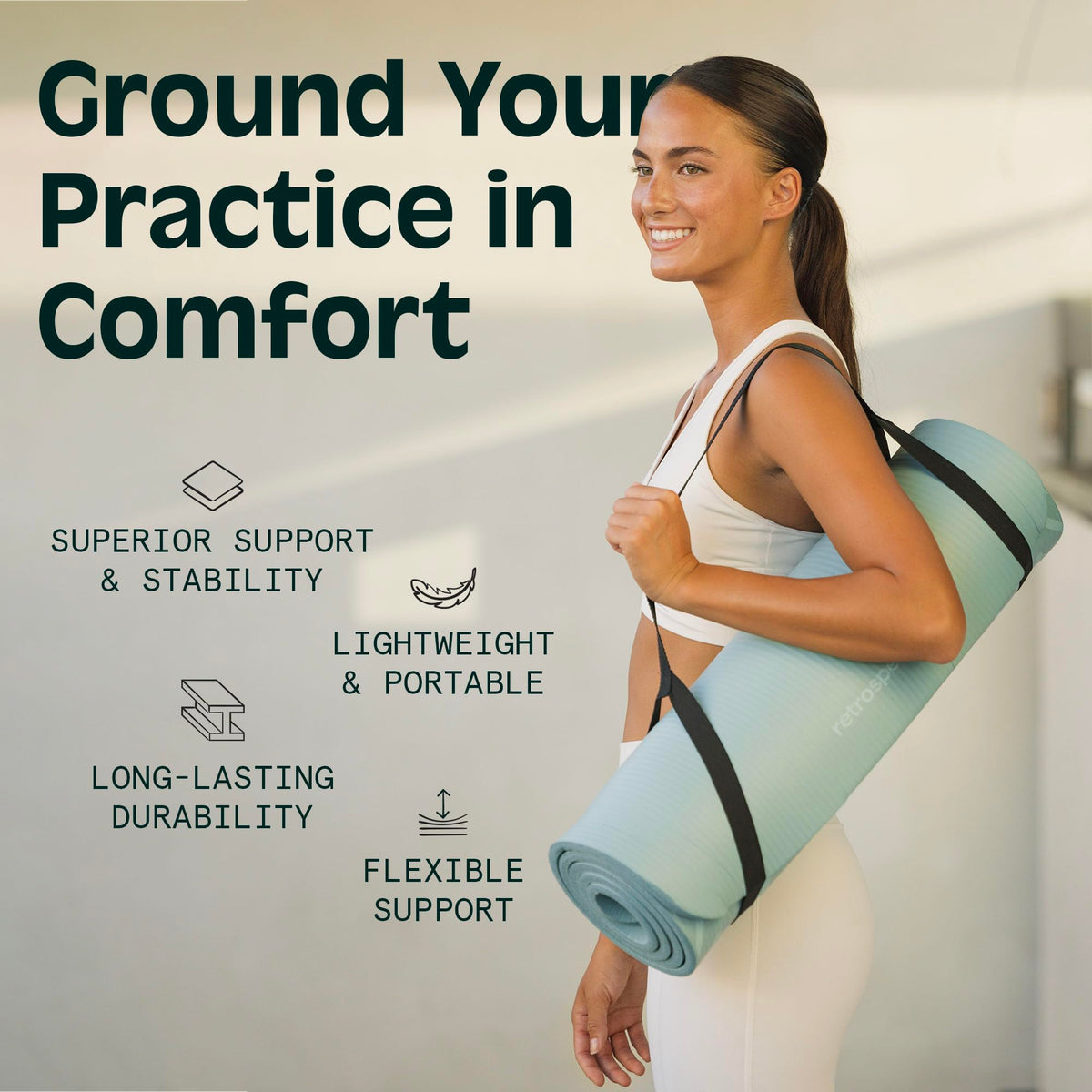 Retrospec Solana Yoga Mat 1" Thick w/Nylon Strap for Men & Women - Non Slip Exercise Mat for Home Yoga, Pilates, Stretching, Floor & Fitness Workouts