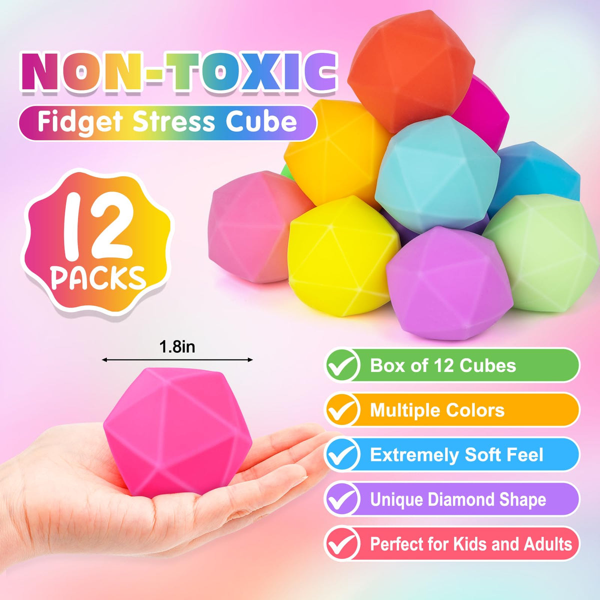VISCOO 12 Pack Slow Rising Stress Cube, Stress Balls Fidget Squishy Toys