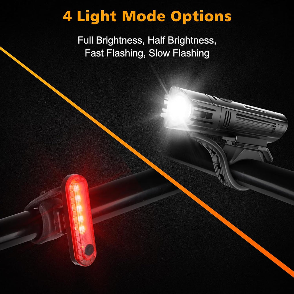 Ascher Ultra Bright USB Rechargeable Bike Light Set, Powerful Bicycle Front Headlight and Back Taillight, 4 Light Modes, Easy to Install for Men Women Kids Road Mountain Cycling