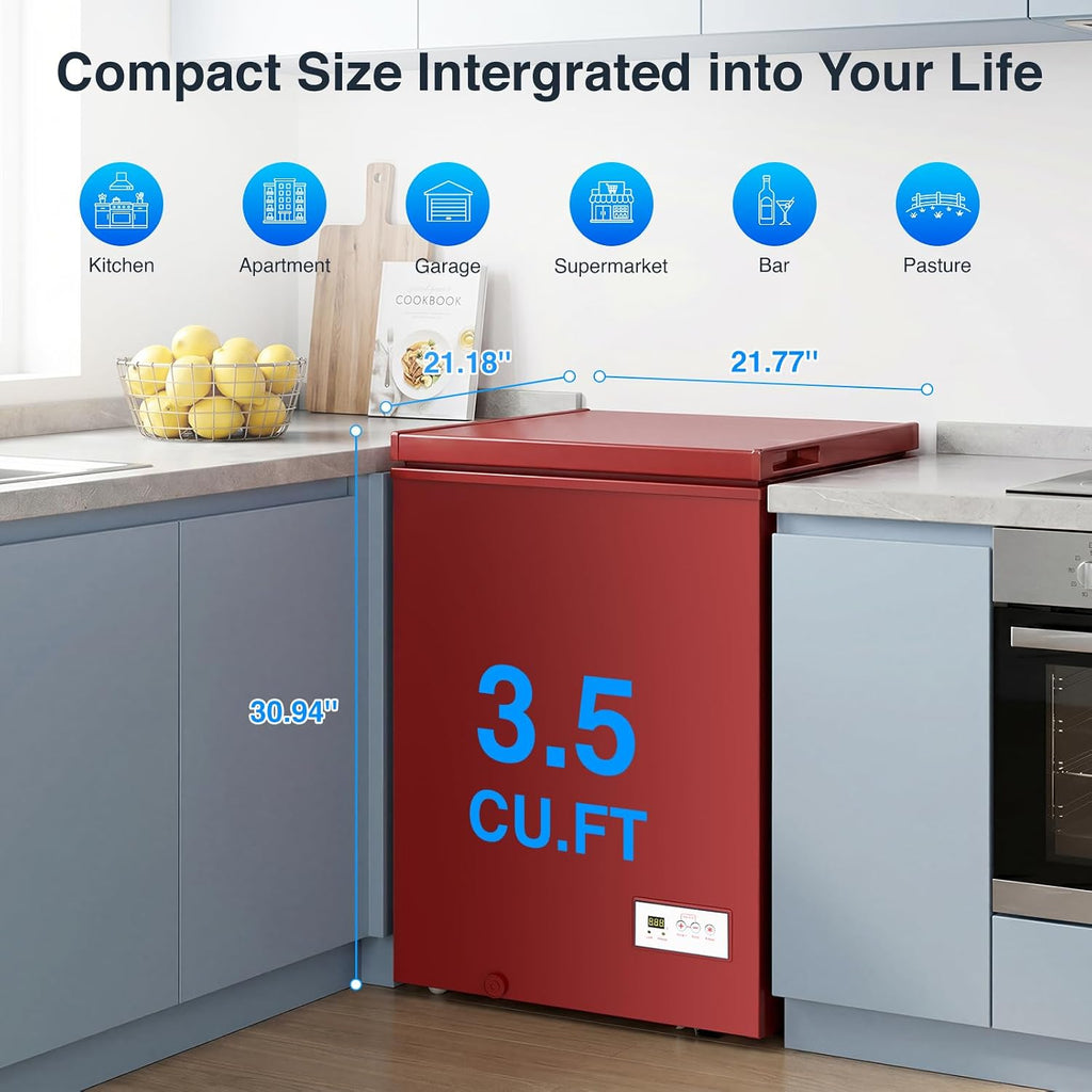 Kismile 3.5 Cu.Ft. Compact Chest Deep Freezer, Top-Opening Design