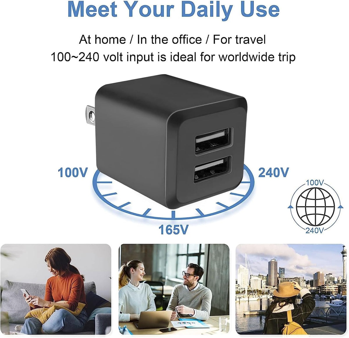 USB Wall Charger,DualPort Cube Power Adapter Charger Plug Block ChargingBox