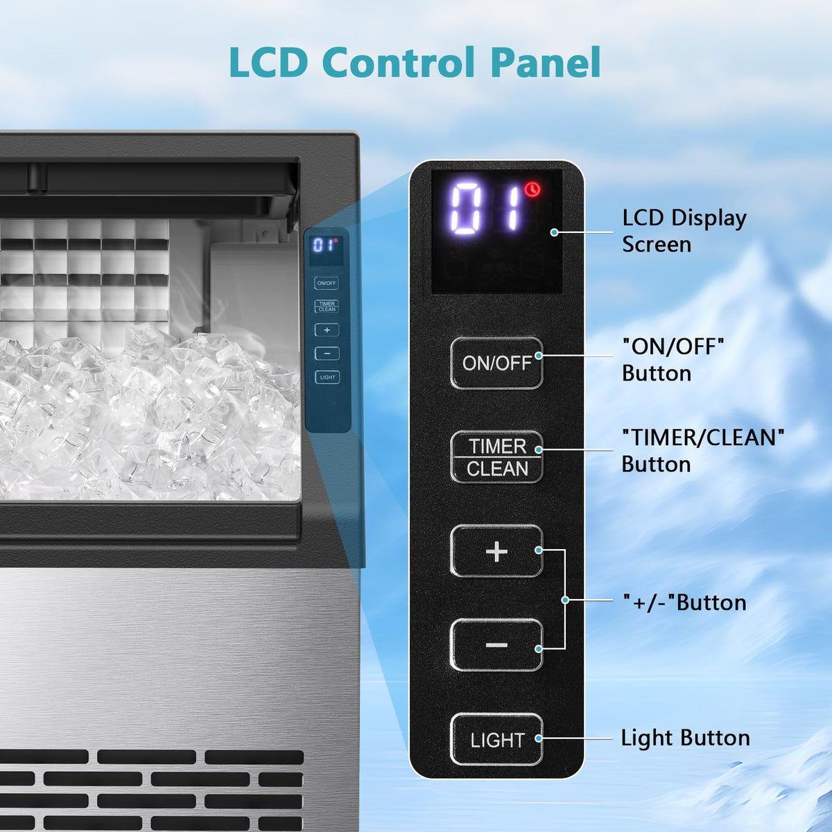 Kismile Commercial Ice Maker 100 lb/24 Hour, Stainless Steel Undercounter Ice Maker, 15 kg Capacity, Self-Cleaning Freestanding Ice Maker Suitable for Home Bars