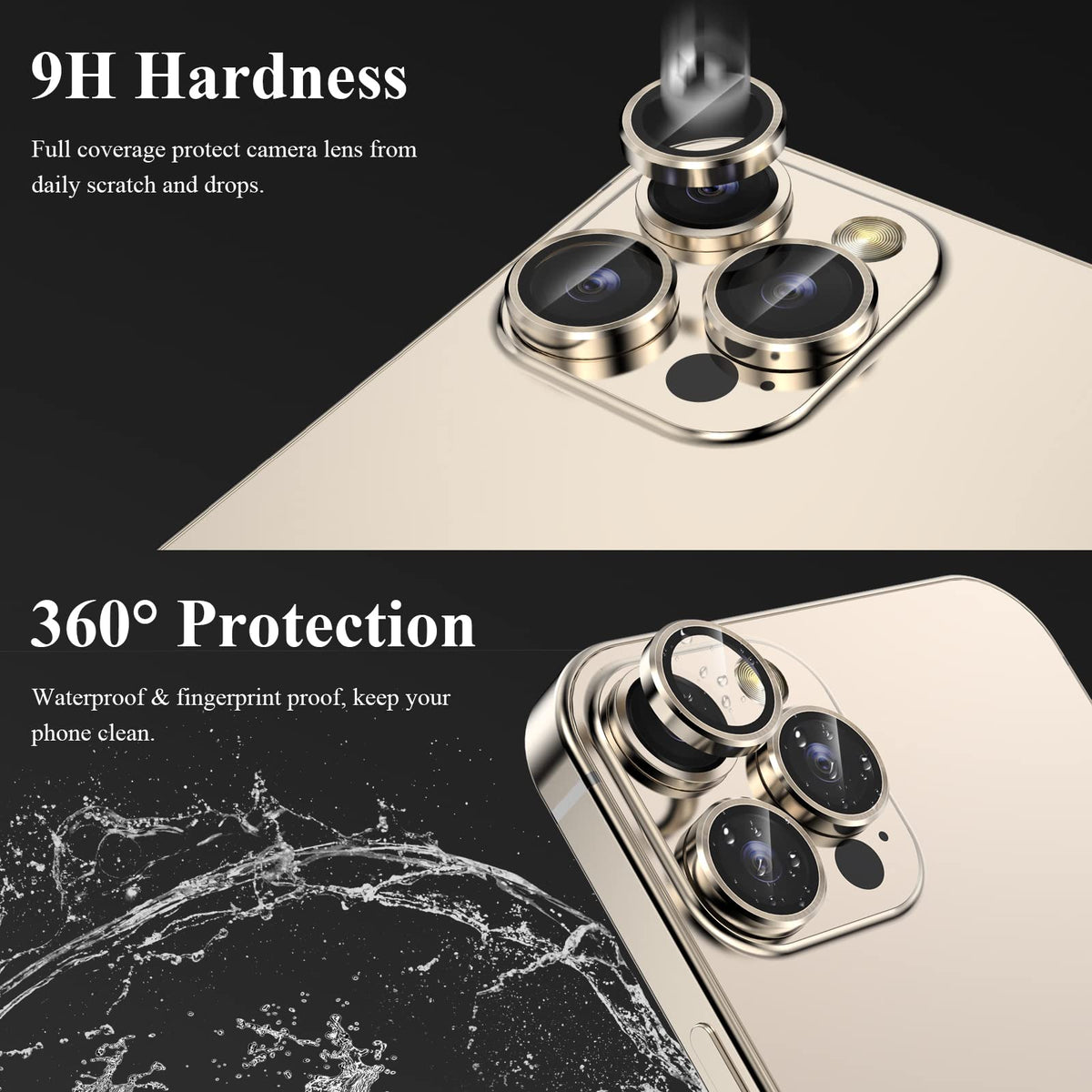 YWXTW Camera Lens Protector for iPhone 16 Pro/iPhone 16 Pro Max, [1 Step Installation Tray] Tempered Glass Screen Protector Metal Individual Camera Cover Accessories Case Friendly (Desert Titanium)