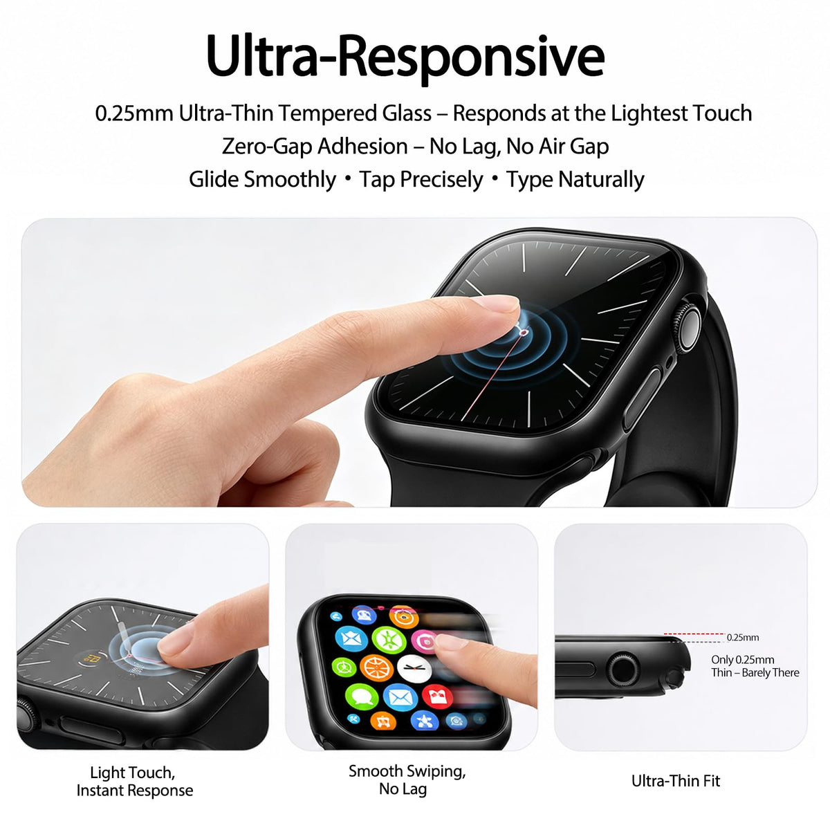 Smiling 2 Pack Case Compatible with Apple Watch Series 9/8/7 41mm with Tempered Glass Screen Protector, Hard PC Case Overall Protective Cover- 1 Silver + 1 Transparent