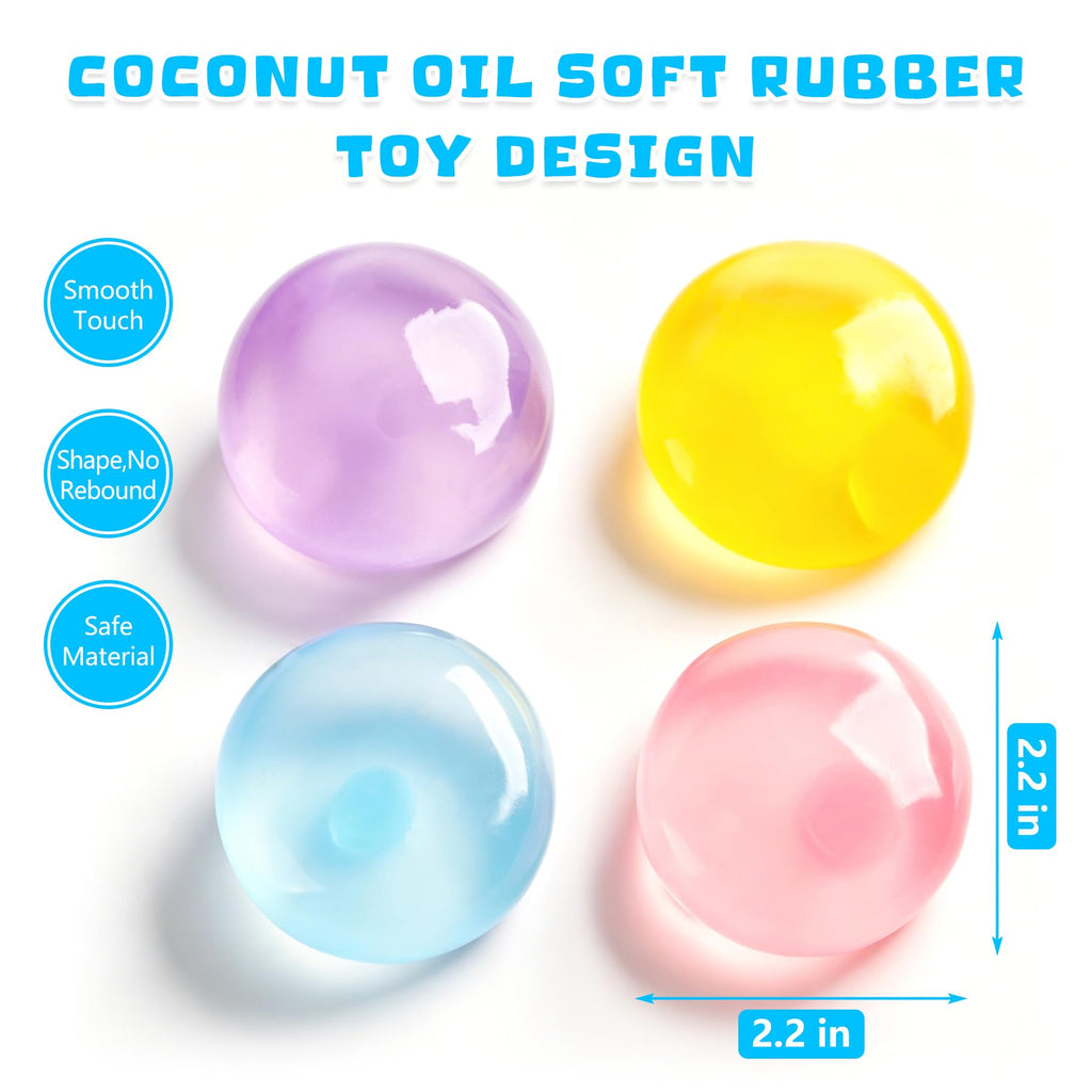 2 Pcs Coconut Oil Squishy, Shapeable No Rebound Stress Relief Ball, Fun Sensory Fidget Toy, Study Work Relaxation Desk Decor, Fun Anxiety Gift for Adults & Kids(Blue+Pink)