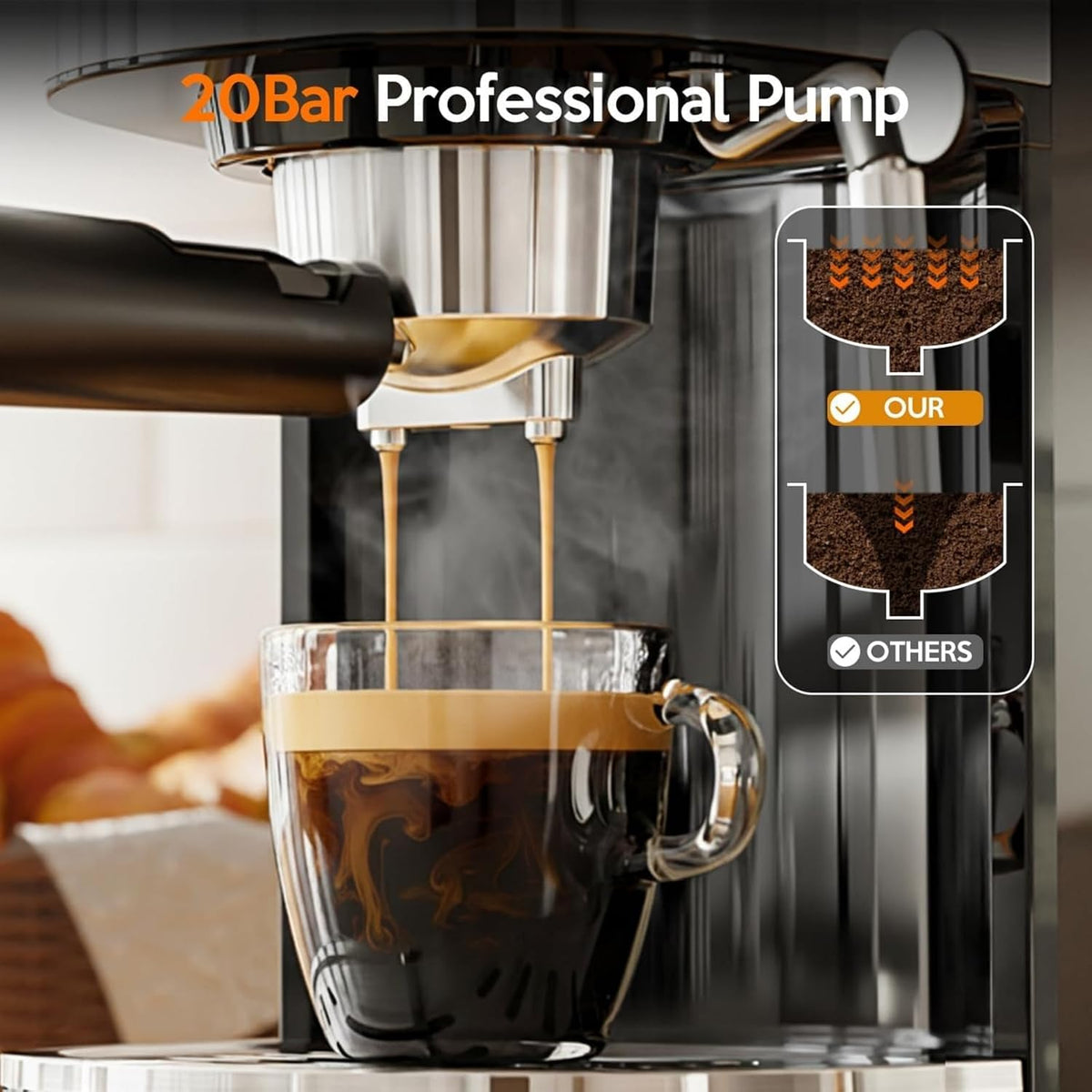 Kismile 20 Bar Stainless Steel Espresso Machine with Steam Milk Frother