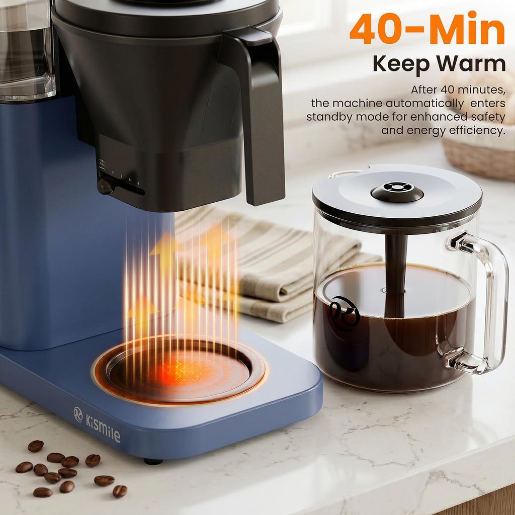 Kismile SCA Certified 8-Cup Coffee Maker, 6-Min Quick Brew, Hot & Cold Brew Coffee Machine, Adjustable Flow Control, Magnetic Anti-Drip, Keep Warm, DIY Manual Mode, Dishwasher Safe, Olive Green