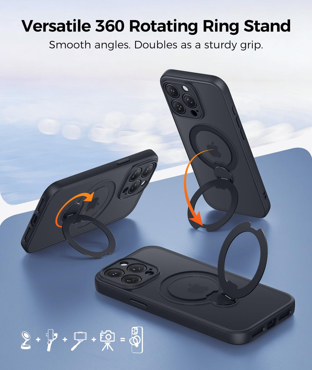 FNTCASE for Samsung Galaxy Z Fold 7 Case with 360 Spin Magnetic Stand Black
