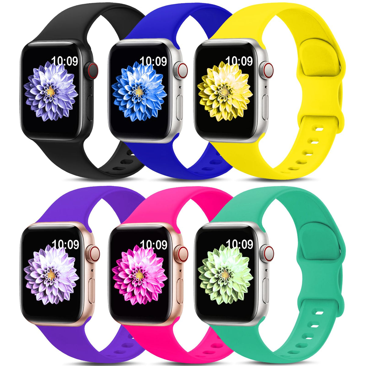 6 Pack Sport Silicone Bands Compatible with Apple Watch Band for Women Men