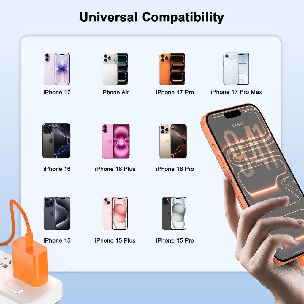 iPhone 18 17 16 15 Charger Fast Charging 10FT 20W USB C Charger Block Cable
