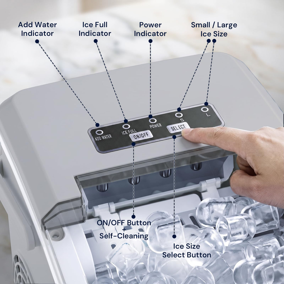 Kismile Countertop Ice Maker Machine, 26Lbs/Day Fastest 6‑Min Ice, Black