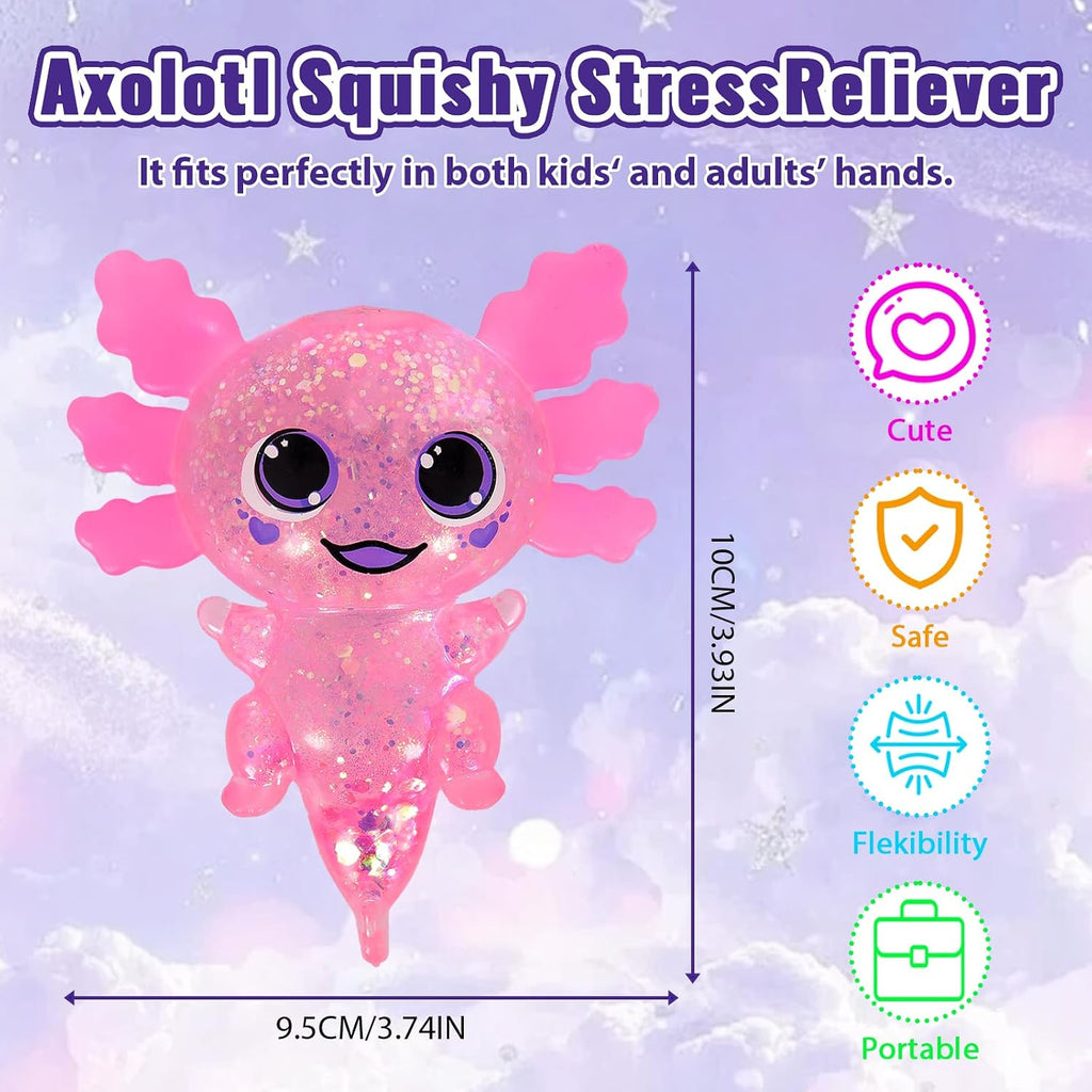 Axolotl Squishy Toy Squeeze Stress Relief Fidget Sensory Toy for Kids Adults, Cute Handheld Stress Ball for Anxiety and Focus, Purple Big Ears(Pink)