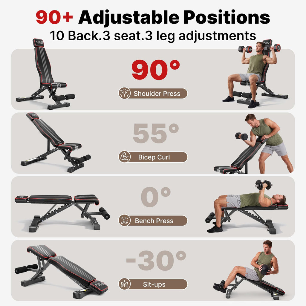 YOLEO Adjustable Weight Bench, ASTM-Certified 827LBS
