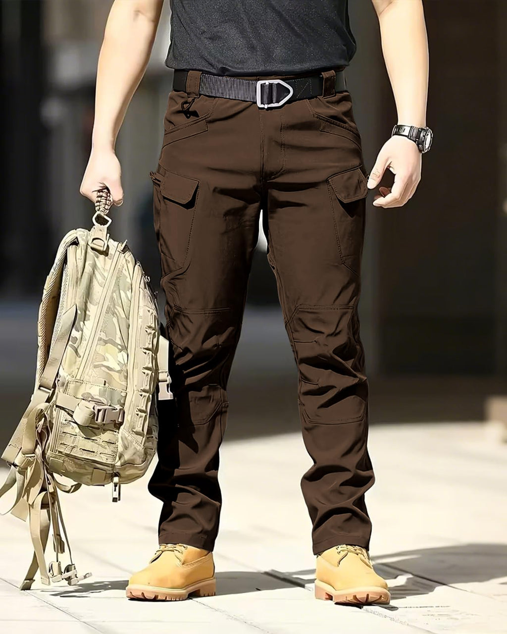 Men's Tactical Pants Stretch Waterproof Fabric Durable Cargo Pants for Hiking Casual Work Multi Pockets (No Belt)