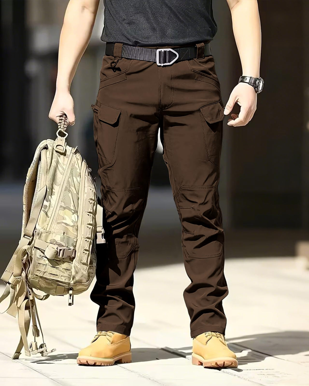Men's Tactical Pants Stretch Waterproof Fabric Durable Cargo Pants for Hiking Casual Work Multi Pockets (No Belt)