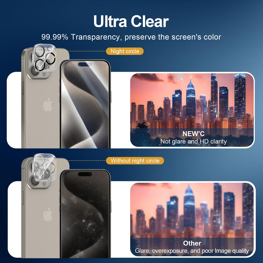 NEW'C for iPhone 16 Pro Screen Protector + Camera Lens Protector + Tool