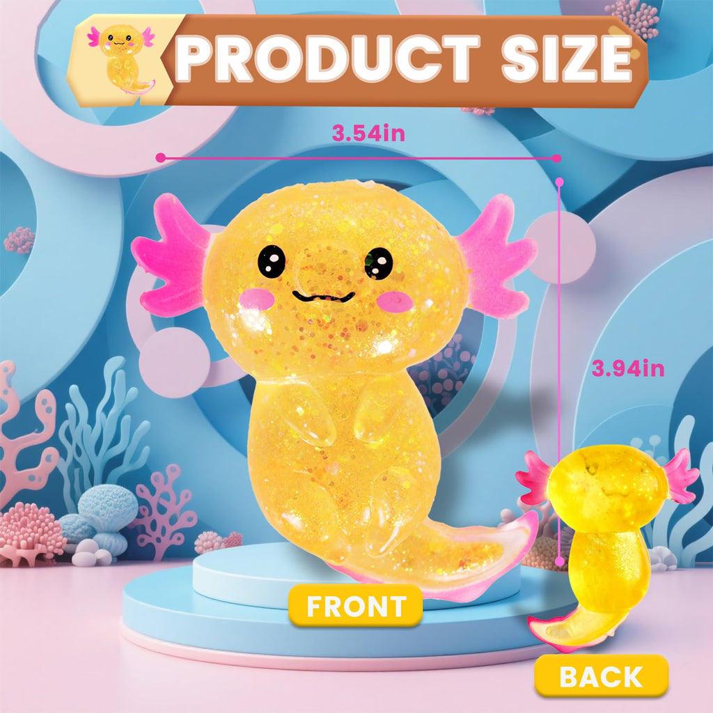 Axolotl Squishy Toy Squeeze Stress Relief Fidget Sensory Toy for Kids Adults, Cute Handheld Stress Ball for Anxiety and Focus, Purple Big Ears(Pink)