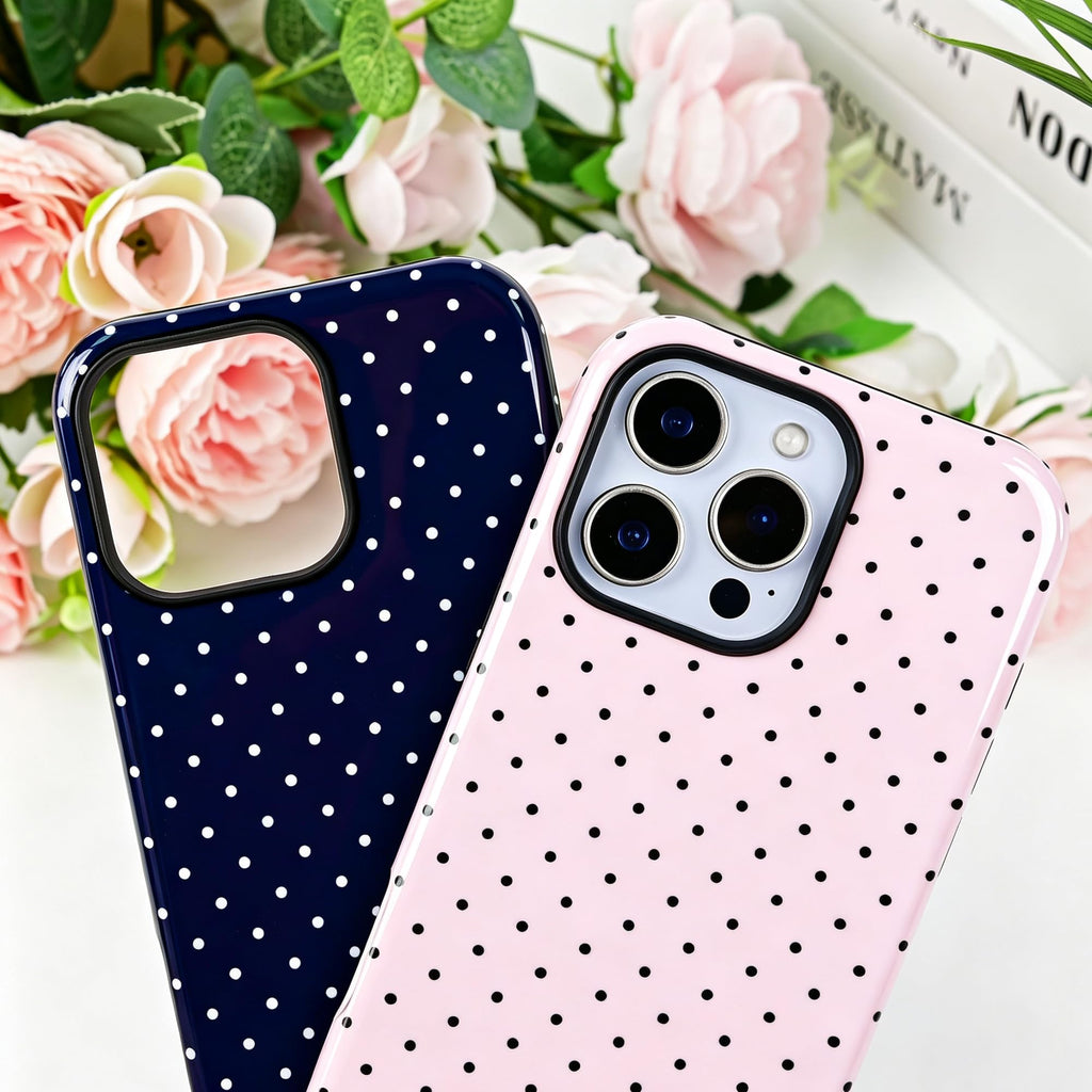 Polka Dot Pattern Phone Case for iPhone 16 Pro Max 6.9", Navy