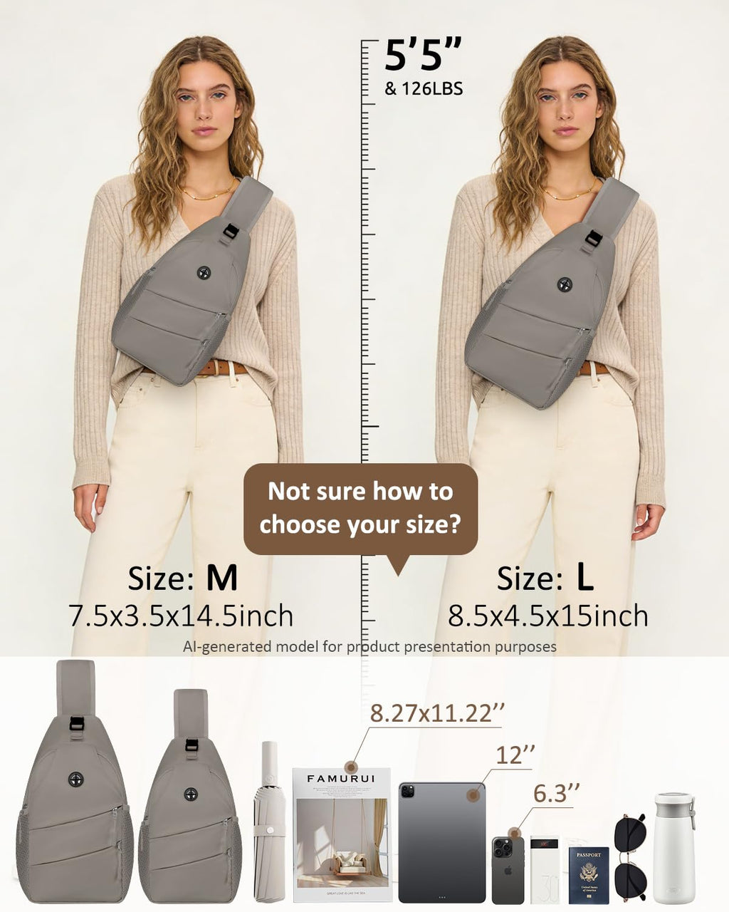 Pritent Crossbody Bags for Women Men Trendy Sling Bag Backpack Casual Chest Bag with Convertible Shoulder Strap