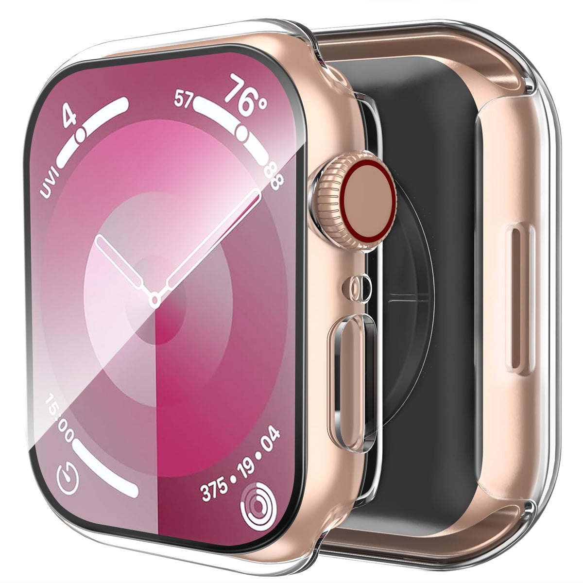 Smiling 2 Pack Case Compatible with Apple Watch Series 9/8/7 41mm with Tempered Glass Screen Protector, Hard PC Case Overall Protective Cover- 1 Silver + 1 Transparent