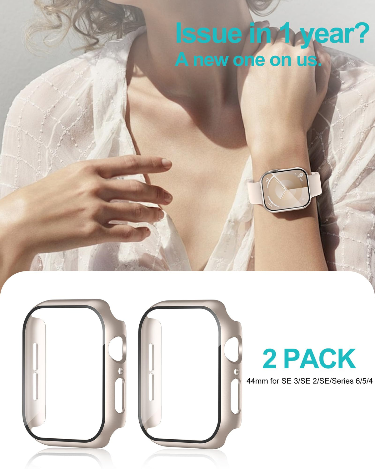 Smiling 2 Pack Case Compatible with Apple Watch Series 9/8/7 41mm with Tempered Glass Screen Protector, Hard PC Case Overall Protective Cover- 1 Silver + 1 Transparent