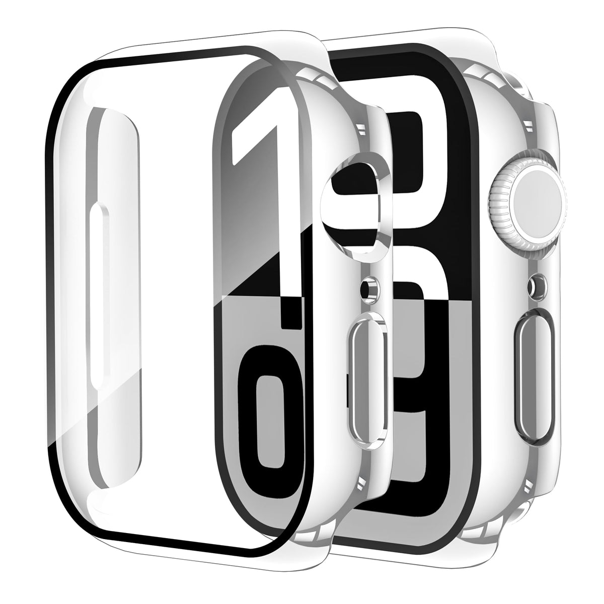 Smiling 2 Pack Case Compatible with Apple Watch Series 9/8/7 41mm with Tempered Glass Screen Protector, Hard PC Case Overall Protective Cover- 1 Silver + 1 Transparent