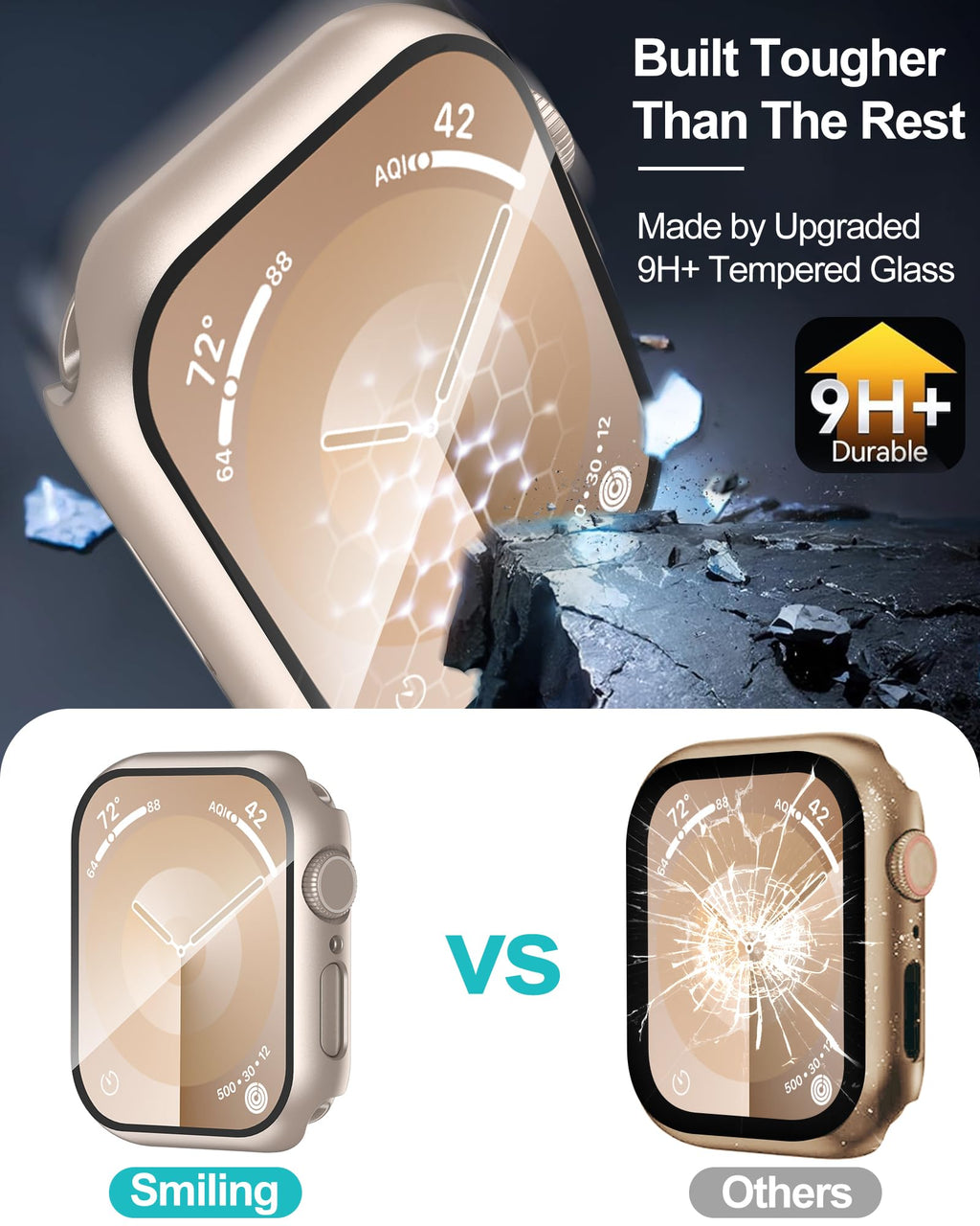 Smiling 2 Pack Case Compatible with Apple Watch Series 9/8/7 41mm with Tempered Glass Screen Protector, Hard PC Case Overall Protective Cover- 1 Silver + 1 Transparent