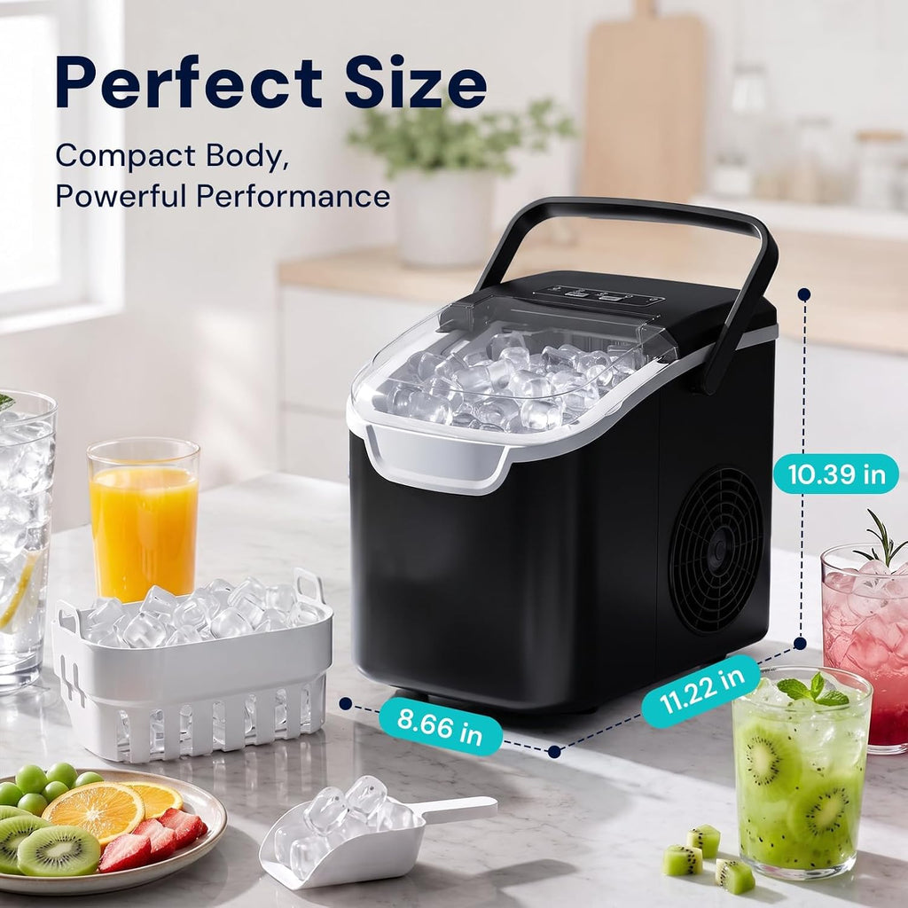 Kismile Countertop Ice Maker Machine, 26Lbs/Day Fastest 6‑Min Ice, Black