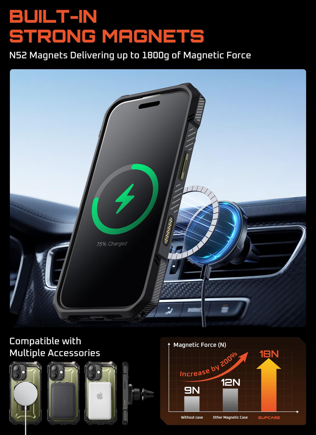 SUPCASE for iPhone 18 Pro Max Case/ 17 Pro Max Case with Stand, Black