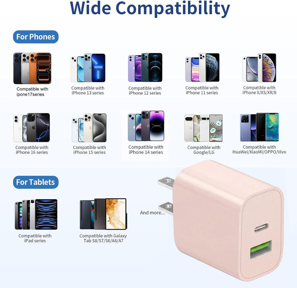4 Pack USB C Charger Block,20W USB-C & USB-A Port Charger,for i Phone 17/16