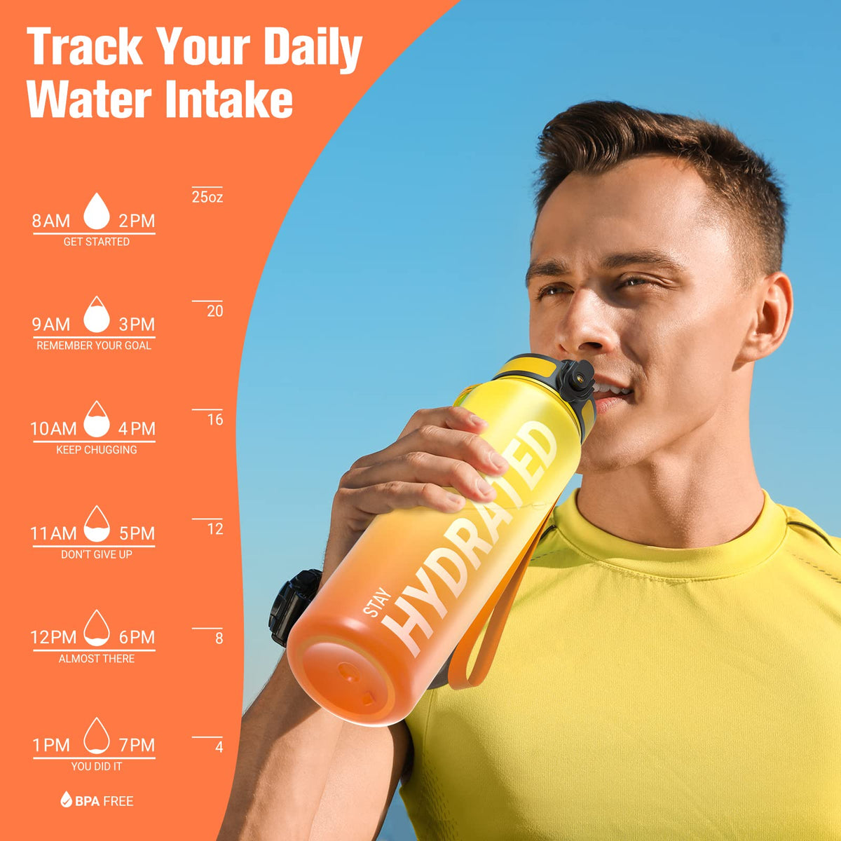 Sahara Sailor Water Bottle 32oz, Tritan Sports Bottle with Time Marker