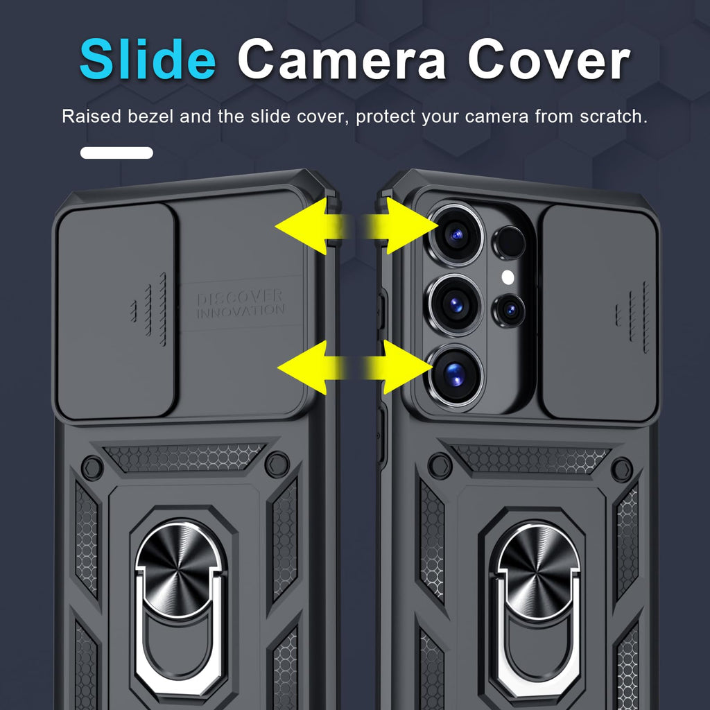 Janmitta for Samsung Galaxy S25 Edge Case Built in Slide Camera Cover,Black