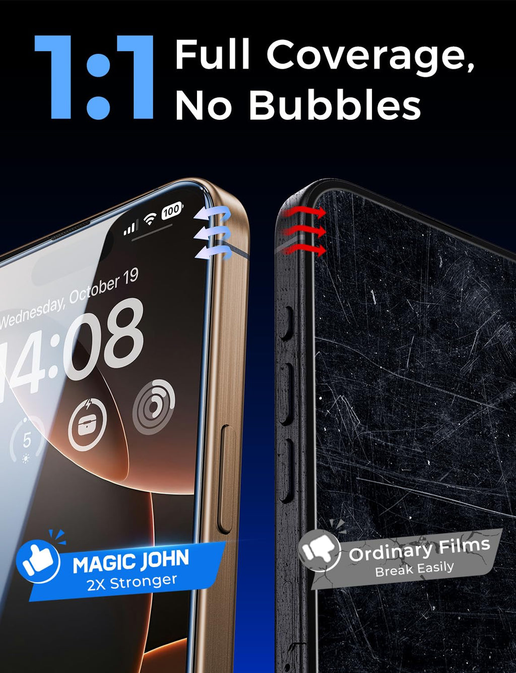 MAGIC JOHN 2 Pack for iPhone 16 Pro Max Tempered Glass Screen Protector