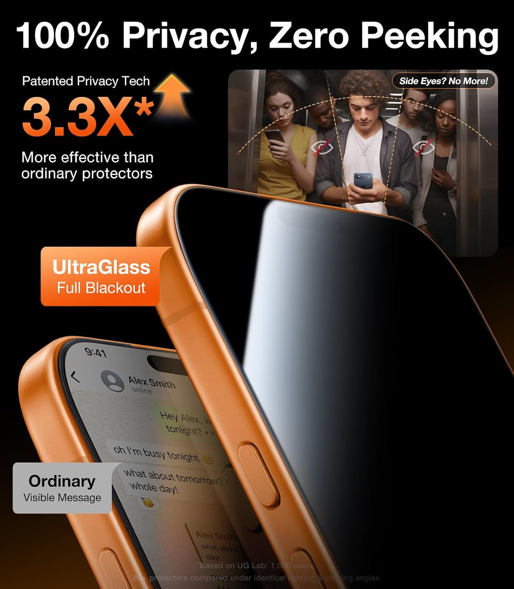 UltraGlass TOP 9H+ Armor for iPhone 17 Pro Privacy Screen Protector, 2 Pack