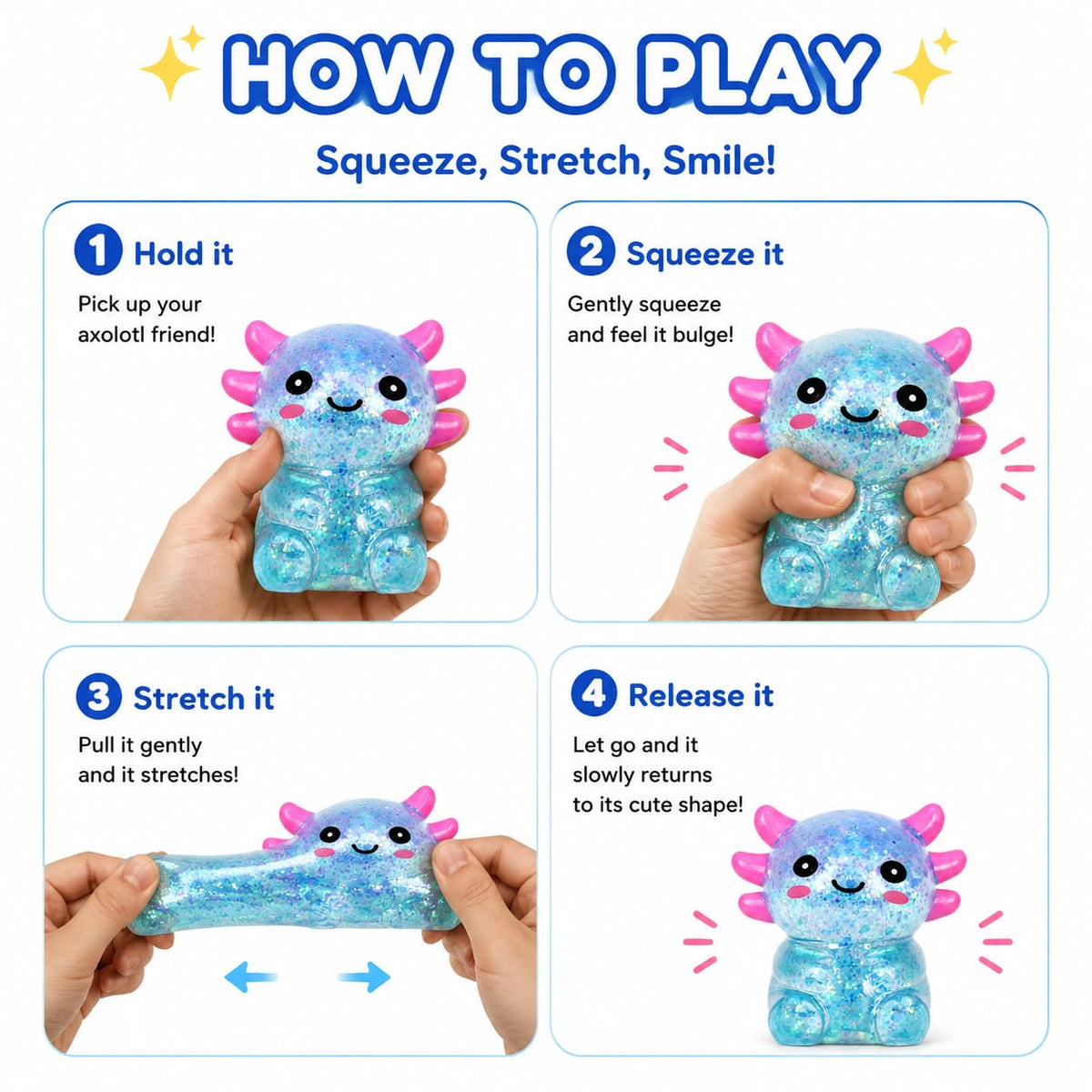 Axolotl Squishy Stress Ball, Soft Slow Rising Sensory Toy