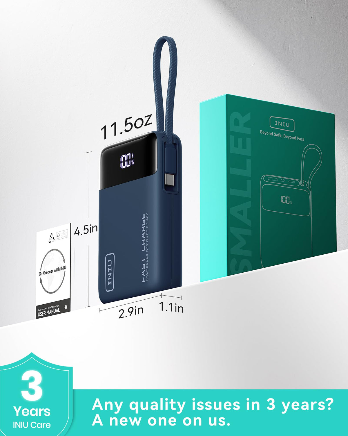 INIU Portable Charger, Smaller 45W Fast Charging Power Bank, 10000mAh Black