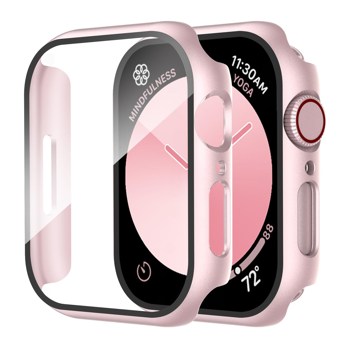Smiling 2 Pack Case Compatible with Apple Watch Series 9/8/7 41mm with Tempered Glass Screen Protector, Hard PC Case Overall Protective Cover- 1 Silver + 1 Transparent