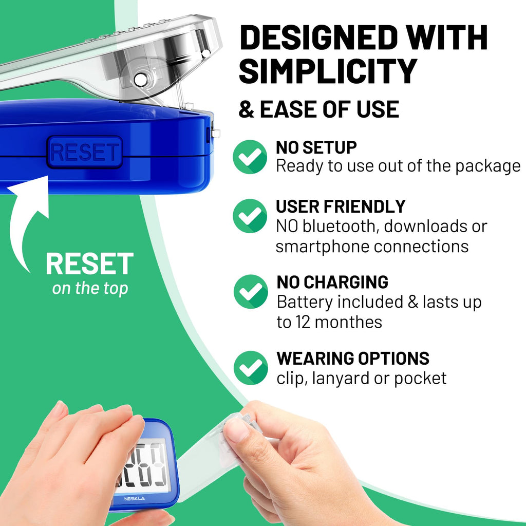 3D Pedometer, Simple Step Counter with Large LCD Display for Walking