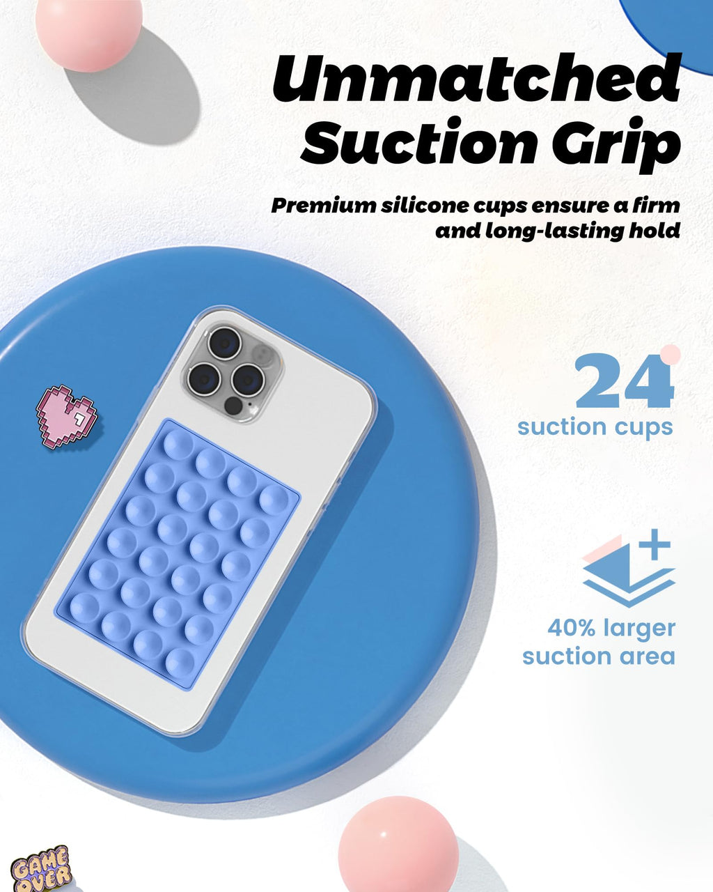 amBand Magnetic Sticky Phone Suction Grip for MagSafe, Removable for Wireless Charging, Durable Magnet Silicone Portable Mount Stand for iPhone 18 17 16 15 14 13 Series, Hands-Free Video/Selfie, Black