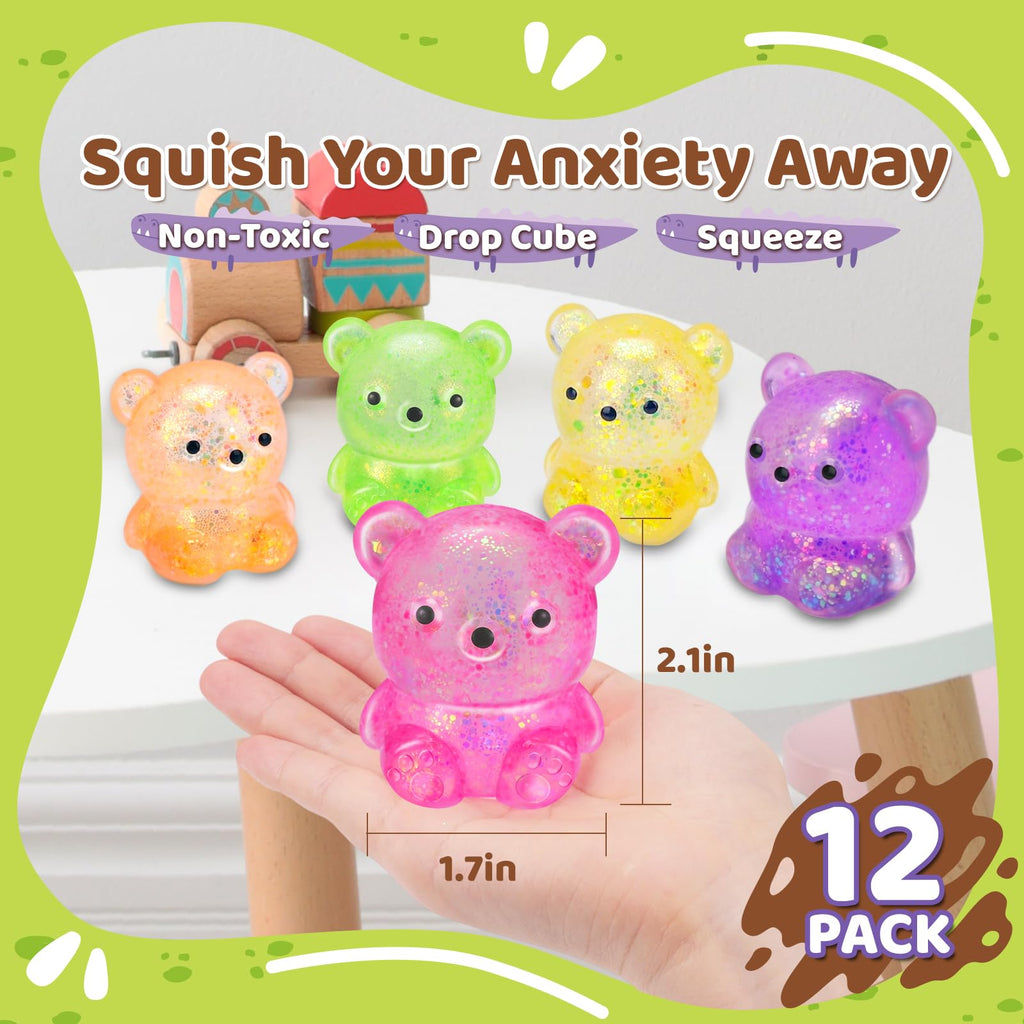 VESPRO 12Pack Fidget Toys Squishy ，Cute Bear Squeeze Ball