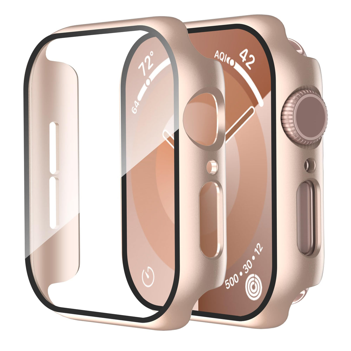 Smiling 2 Pack Case Compatible with Apple Watch Series 9/8/7 41mm with Tempered Glass Screen Protector, Hard PC Case Overall Protective Cover- 1 Silver + 1 Transparent